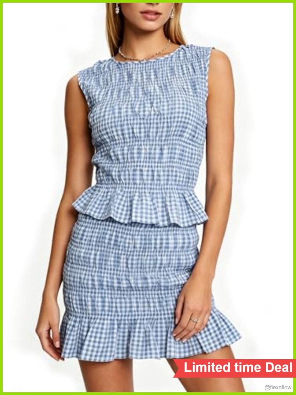 Women's 2 Piece Gingham Skirt Set Smocked Crop Top Ruffle Mini Outfit